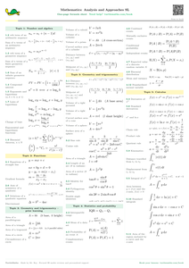 IB Maths AA SL Formula Sheet PDF preview